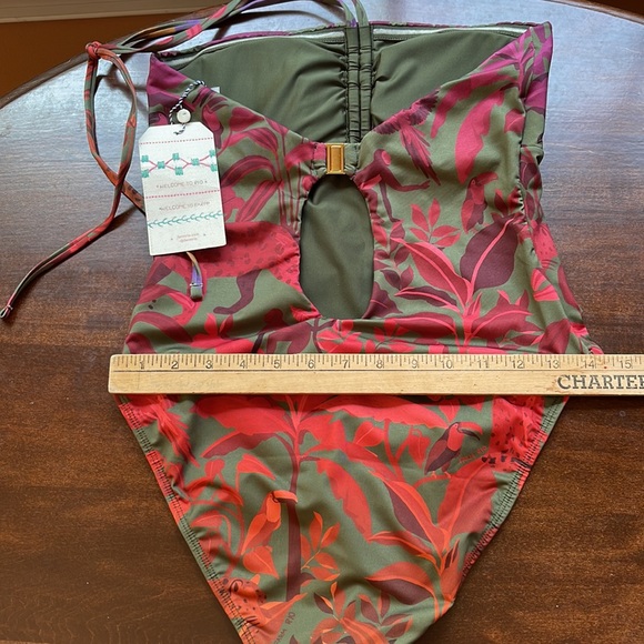 Farm Rio NWT Sz SM Brazilian design Halter one -piece swimsuit; jungle pattern. - Picture 13 of 13